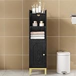 Hzuaneri Bathroom Cabinet, Small Corner Floor Cabinet with Door and Shelves, Narrow Toilet Paper Cabinets, Bathroom Organizer with Adjustable Shelf, for Small Spaces, Black, BC38204G