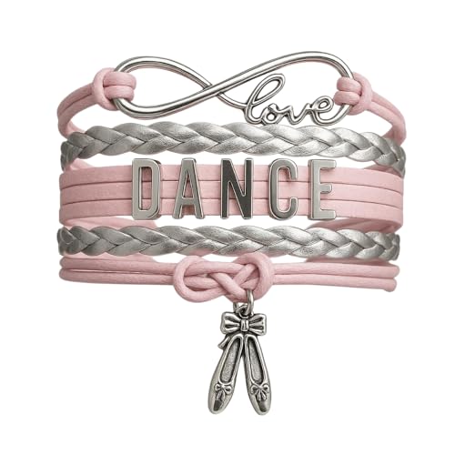 Dance Bracelet – Pink and Silver Ballet Charm Bracelet with Ballerina Shoes, Love Infinity Wrap Bracelet Gift for Dancers, Recitals, Birthdays