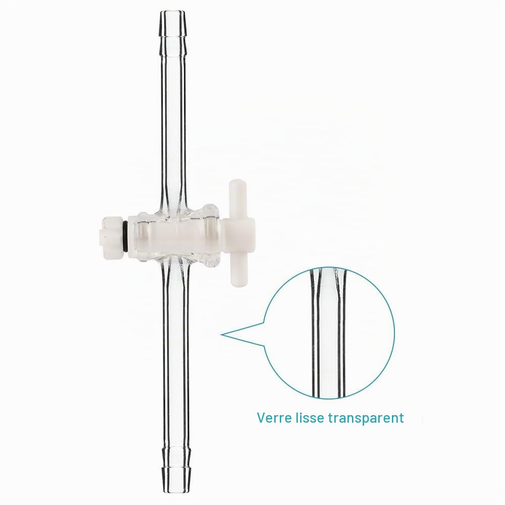 stonylab Adaptateur de Contrôle de Débit Sous Vide en Verre, Adaptateur de Décollage de Distillation Sous Vide de Verre Borosilicaté avec Robinet d’Arrêt en PTFE pour Fournitures de Laboratoire
