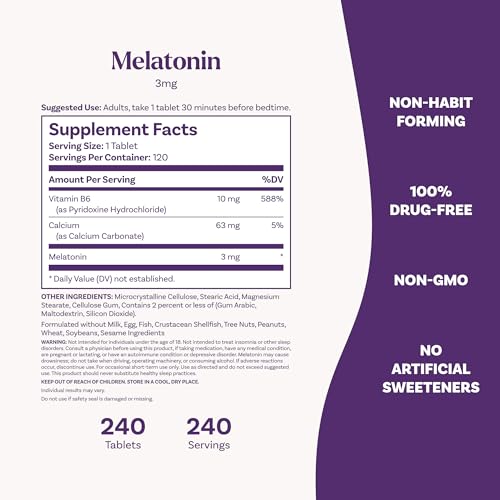 Natrol Melatonin 3 mg Tablets, Nighttime Sleep Aids for Adults, 240 Tablets - image 5