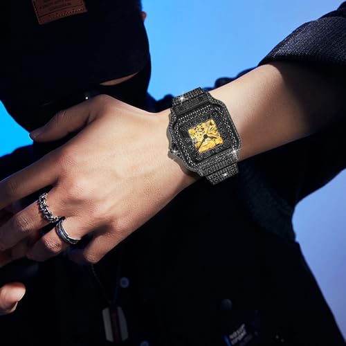 Image of Personalized Watches for Men, Custom Moissanite Watch with Hollow Design, 164 Feet Waterproof, Mechanical Movement, Metal Watch Strap, for Father's Day, Graduation Gifts, GRA Certified