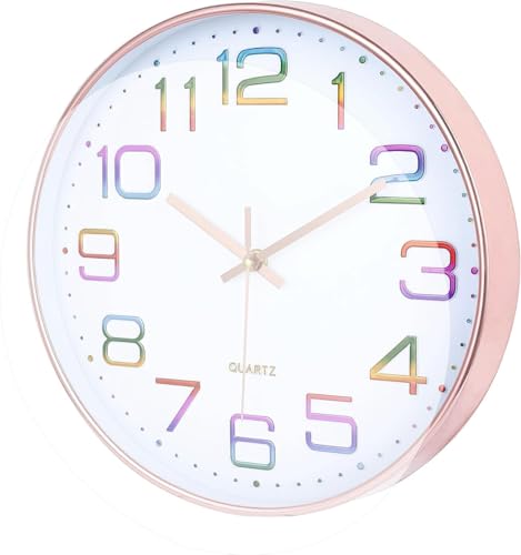Image of TEKCOOL Plastic Digital Wall Clock 12 inch Silent Quartz Decorative Non-Ticking Classic Clock Battery Operated Round Easy to Read for Room /Home /Kitchen /Bedroom /Office /School- (Rainbow), White;