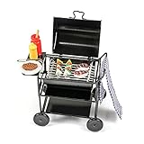 SAMCAMI Dollhouse Furniture Kitchen Grill Set (7 PCS) – Metal Grill, Skewers, Steak and Other Dollhouse Accessories - 1:12 Scale Miniature Dollhouse Decoration (Square Black)