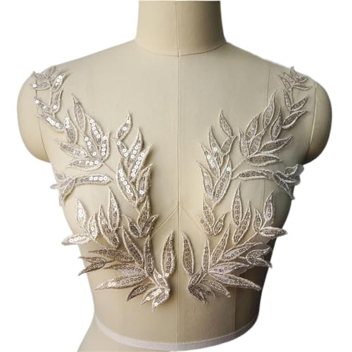 Appliques à coudre dentelle de haute qualité feuilles et paillettes
