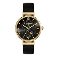 Olivia Burton Women's Minima Bee T-Bar Black Leather Quartz Watch, 24000099, Black, 36 mm
