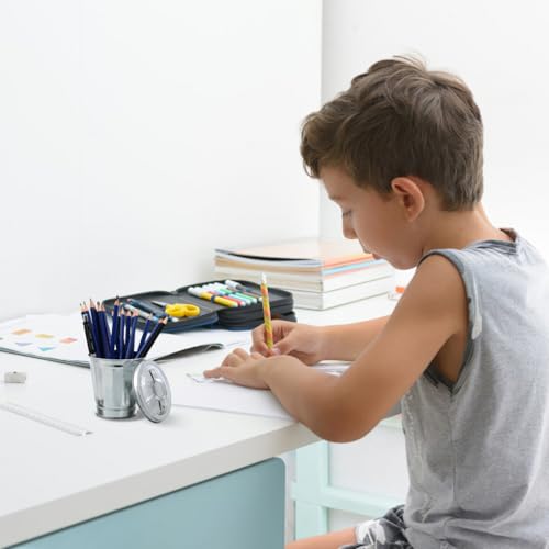 Mini caneca de basura con tapa para escritorio plateada miniatura 3