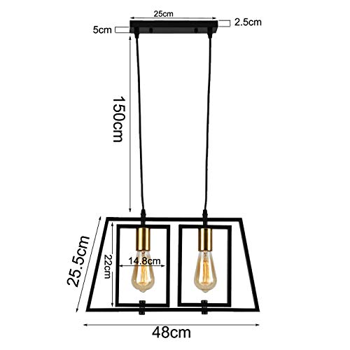 Suspension rétro noire 2 lampes vintage E27 pour salon et cuisine