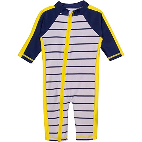 SwimZip Little Boy Long Sleeve Sunsuit with UPF 50 Sun Protection, Yellow, 6-12 Months
