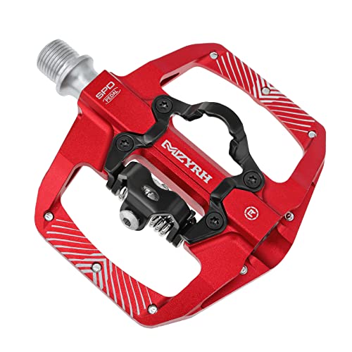 Pédales SPD de VTT double fonction MZYRH en aluminium rouge de 14mm avec cales