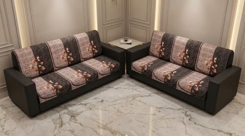 Image of KINGLY Quilted Velvet Sofa Cover Coffee Brown 3+3 6 Seater Anti Skid Pipe