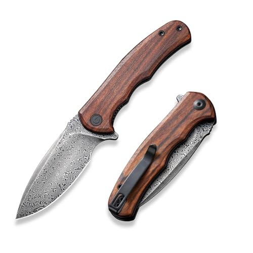 CIVIVI Couteau de poche pliant EDC, petit mini couteau pratique pour homme et femme, lame en bois de Damas Guibourtia, couteau de camping et randonnée