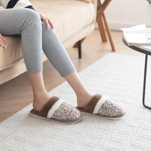 Image of GOEWY Cozy Slippers for Women Indoor and Outdoor Fuzzy House Shoes with Memory Foam Anti-Skid Sole Gifts for Women Mom Ladies
