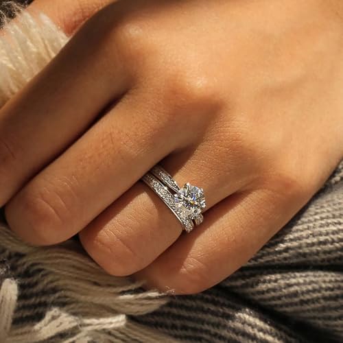 Luxury 6 Claws Cubic Zirconia Rings Bridal 2-Pc Set Band Jewelry for Women4