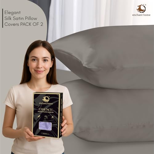 Image of 300 TC Art Silk Satin Pillow Cover Set | Durable Satin Pillow Cover with Envelope Closure | Luxury Satin Pillow Covers | Cozy Satin Pillow Covers (2, Grey)