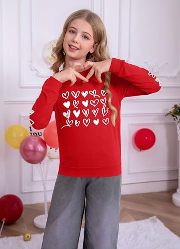 Image of Ithalt Kids Valentine Shirt Girls Valentines Shirts Cute Heart Graphic Long Sleeve Tee Tops 4-14y
