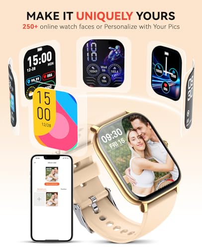 Image of Smart Watch for Women Men- Answer /Make Call, IP68 Waterproof Fitness Step Tracker Watch with Sleep Monitor /Activity Counter /110+ Sport Mode, Smartwatch for Andriod iPhone Compatible, Gold