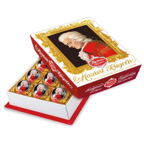Reber, Mozart-Kugeln Barock, 12er Packung, Mozart-Kugeln aus Zartbitter-Schokolade, Gefüllt mit Pistazien-Marzipan, Mandeln und Haselnuss-Nougat, 240g (12 Mozart-Kugeln) für 14,00 EUR bei amazon.de Bild: Reber, Mozart-Kugeln Barock, 12er Packung, Mozart-Kugeln aus Zartbitter-Schokolade, Gefüllt mit Pistazien-Marzipan, Mandeln und Haselnuss-Nougat, 240g (12 Mozart-Kugeln) für 14,00 EUR bei amazon.de
