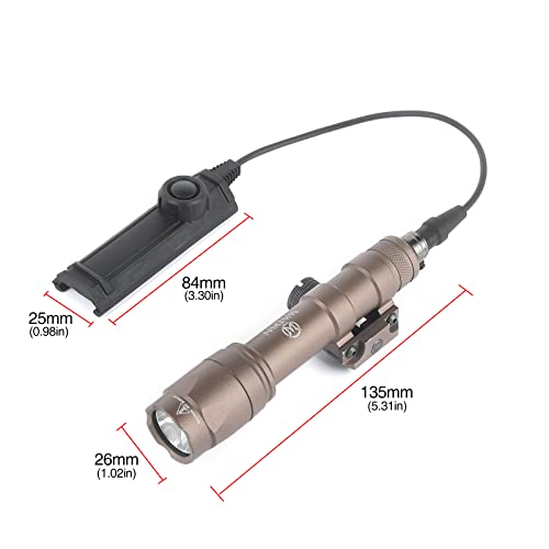 QIRUIMY M600C Tactical Airsoft Torch with Dual Function Switch,600 Lumens Flashlight Scout Light for 20mm Picatinny Rail System (Brown) - Image 4