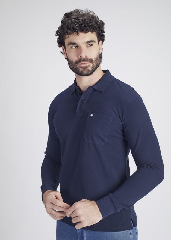 Image of Men's Cotton-Rich Full-Sleeve Polo T-Shirt with Pocket Premium Pique Fabric Casual & Stylish