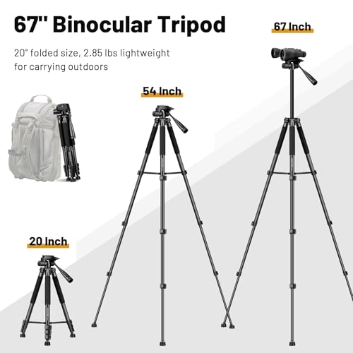 Spotting Scope Tripod, 67\" Binocular Tripod with Binocular Adapter, 2 QR Plates, Phone/Tablet Holder & Travel Bag, Compatible with Camera/Phone for Bird Watching, Wildlife Observing