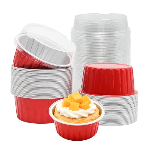 Wuyituart 50 Pack 5oz Mini Cake Pans with Lids, Red Baking Supplies