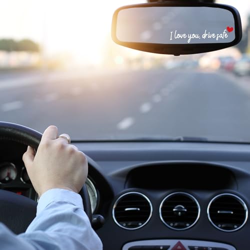 Image of 6pcs I Love You Drive Safe Rearview Mirror Decal, Drive Safe Sticker Rear View Mirror Sticker Vinyl Car Vanity Decoration (White), Automotive Interior Decor Adhesive Accessories for Women Men Vehicles