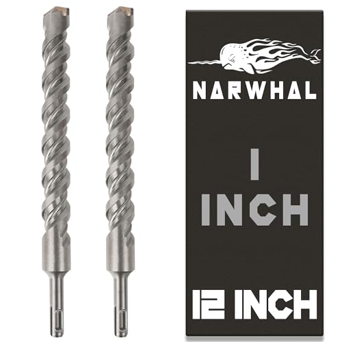 SDS Plus 1 Inch Masonry Drill Bit for Rotary Hammers (12 Length - 2 Pack) Carbide Tipped to Easily Drill Through Concrete Cement Brick Block Stone and More!