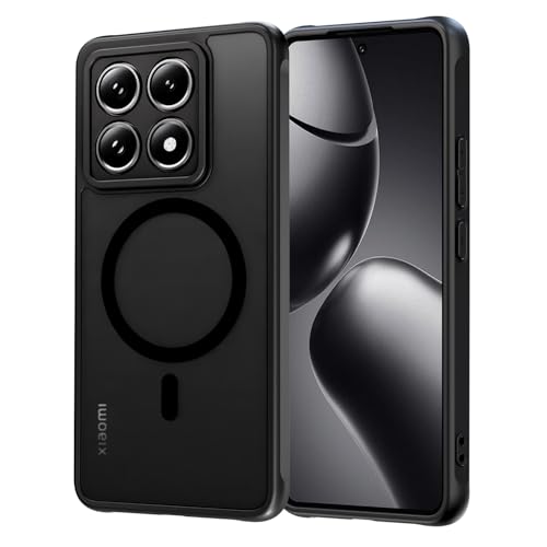 AOMYKE für Xiaomi 14T Pro Hülle Magnetisch Handyhülle für Xiaomi 14T Pro [Kompatibel mit MagSafe] Transluzente Matte Anti-Fingerabdruck Kratzfeste PC Rückseite + TPU Bumper Schwarz