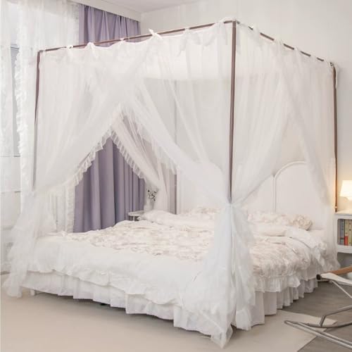 SCMTYWCQ Solid White Romantic Princess 4 Corner Post Mosquito Net for Girls Women Bed Curtain Canopy for Adults Wedding Bedroom Kids Rooms Decoration (Solid White, 59