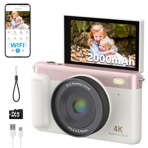 4K Digital Camera for Photography, 75MP Vlogging Camera for YouTube