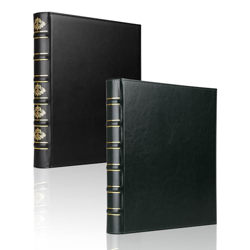 LETVPVOW 2 Pcs Vintage Hardback 3 Ring Binder 1 Inch, Professional Leather Binder 3 Ring, Three Ring Binders Fits 8.5 x 11, D Ring Binders for Home, School and Office- (1 Black and 1 Dark Green)
