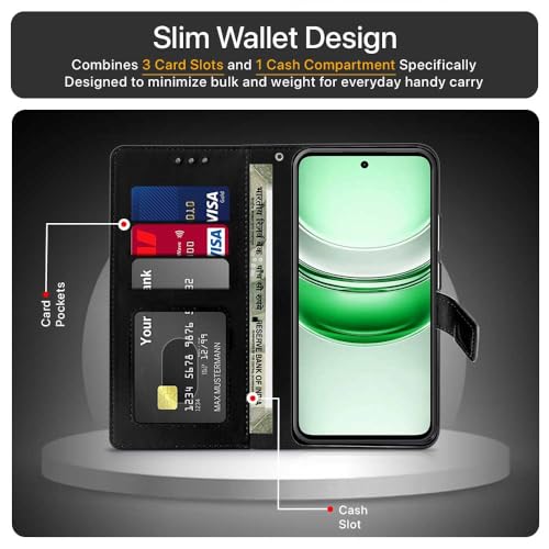 Image of WOW IMAGINE Shock Proof Flip Cover Back Case Cover for Realme C75 | Realme C73 | Narzo 80 lite 5G | P3 Lite 5G (Flexible | Leather Finish | Card Pockets Wallet & Stand | Black)