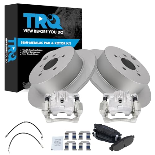 Image of TRQ Rear Brake Pad and Rotor Set Semi Metallic Coated Rotors Calipers Compatible with 2014-2018 Subaru Forester 2013-2015 XV Crosstrek 2016-2017 Crosstrek