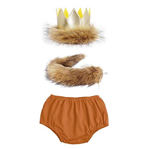 1st/2nd Birthday Cake Smash Photography Outits for Newborn Infant Baby Boys Lion Wild One Fancy Dress Up Party Photo Shoot Halloween Cosplay Costume with Tail and Crown Brown(3PCS)