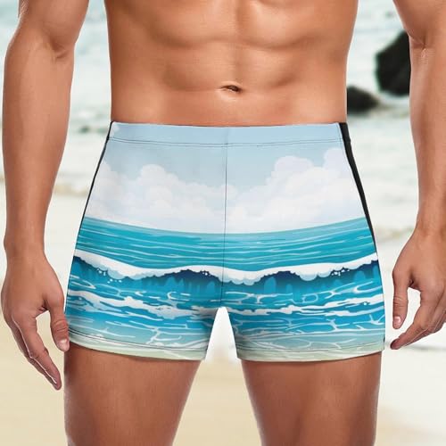 Boxer de bain homme bleu extensible et résistant au chlore avec cordon serrage