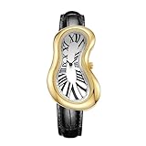 PINTIME Melting Style Luxury Quartz Watch - Orologio da polso analogico Surrealista, per uomini e donne, Oro