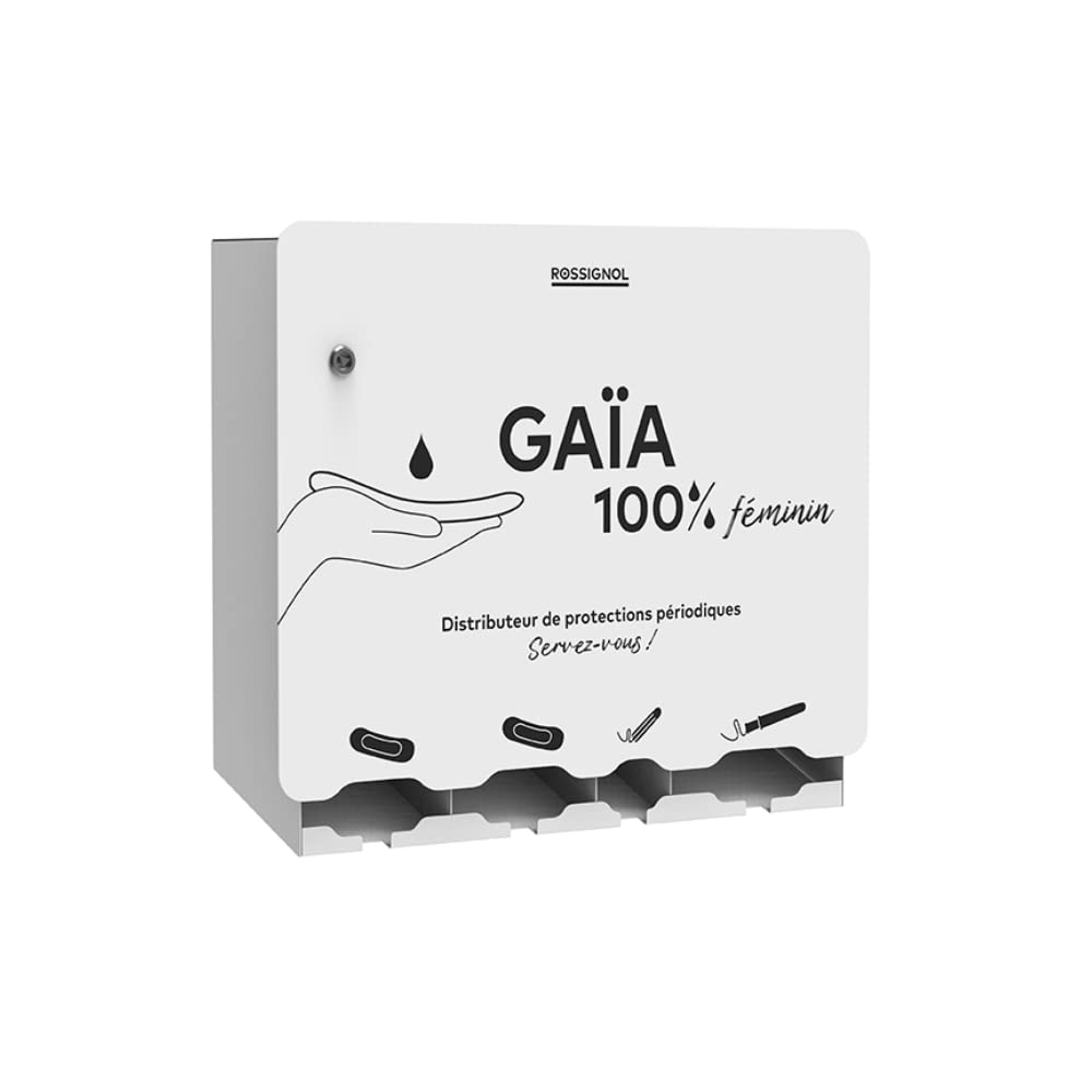 Distributeur protections périodiques Gaïa, 4 compartiments - blanc signalisation - RAL 9016