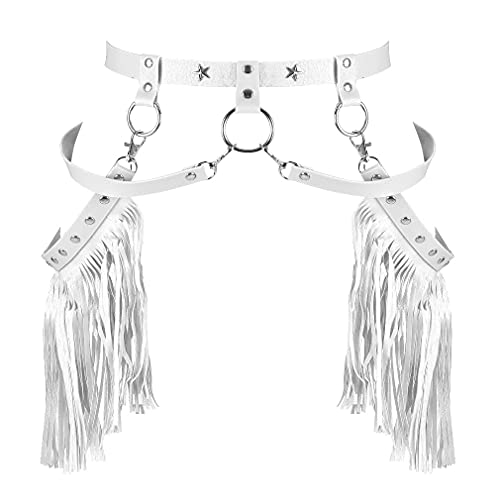 BYDHSS Woman Body Harness Adjustable Dance Clothing Accessories Leg Waist Tassel Gothic Punk Belt (White)