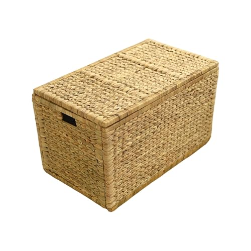ChumDecor 30" Wicker Storage Trunk,Handwoven Trunk Organizer, Metal Hinges at Lid and Frame,Wicker Toy Chest with Removable Liner,Large Blanket Storage (Natura)