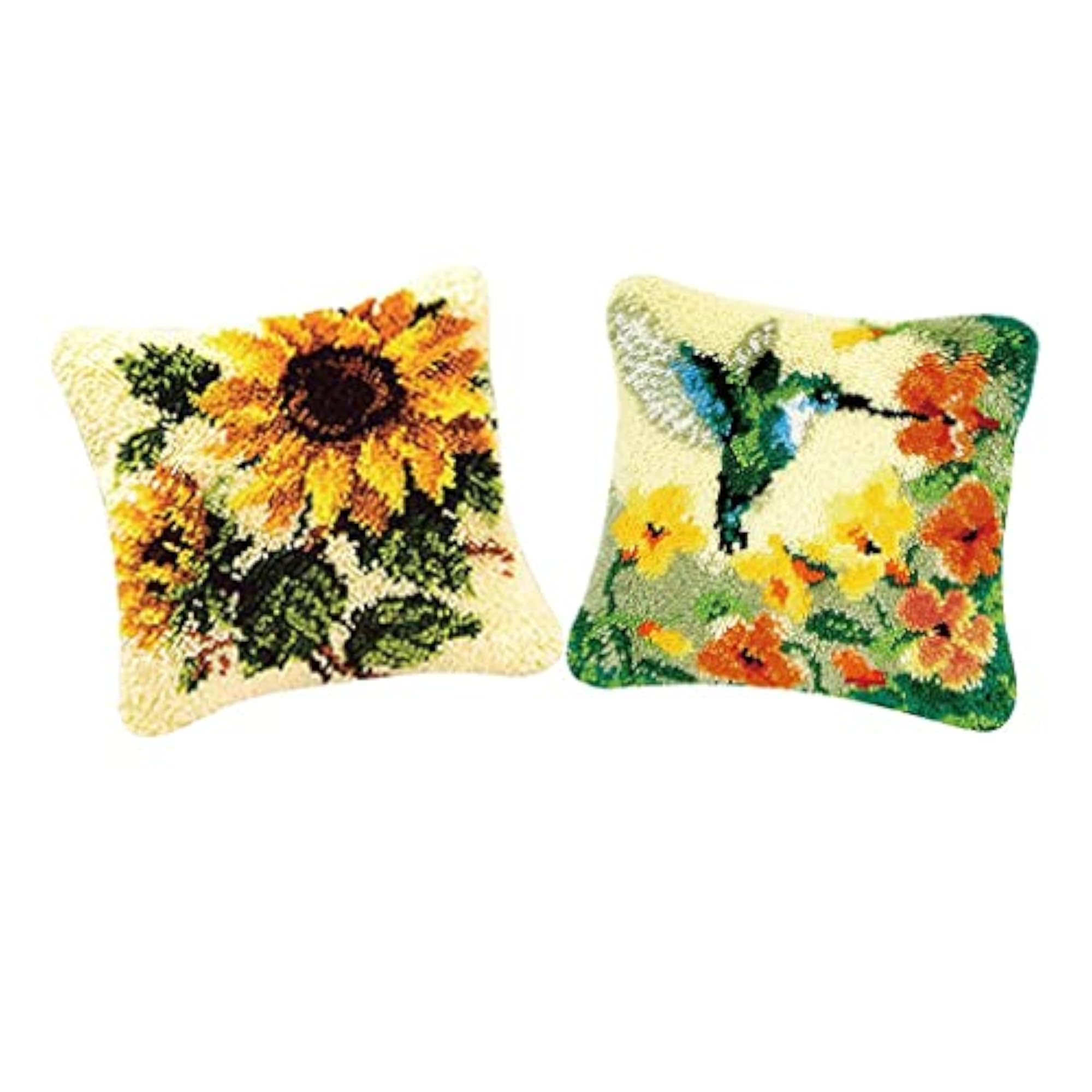 2 Set Flower Pillow Case Latch Hook Kits, DIY Material Package