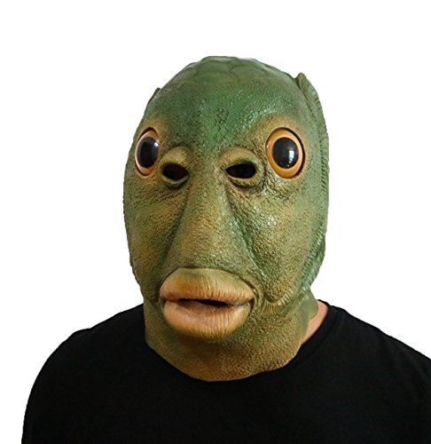 DylunSky New Halloween Green Fish Latex Mask Full Head Tricky Mask