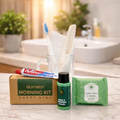 Old Tree Morning Kit for Hotel – Pack of 50 Guest Toiletry Kits with Shampoo, Soap, Comb, Toothbrush & Toothpaste | Hotel Amenities Kit for Guest House & Marriage Hall