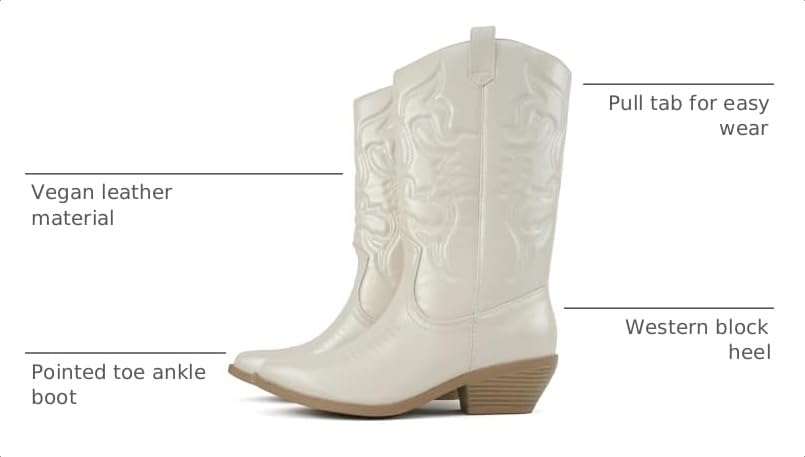 Image of Soda inchTELLER inch ~ Women's Western Cowboy Boots with Stitched Detailing, Pointed Toe, and Low Block Heel