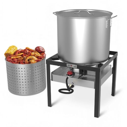 GasOne Seafood Boil Kit with Propane Burner, Propane Regulator, 100Qt Pot with Basket – Heavy Duty Construction Seafood Boil Pot for Outdoor Cooking – Easy to Clean and Durable Crab Boil Pot