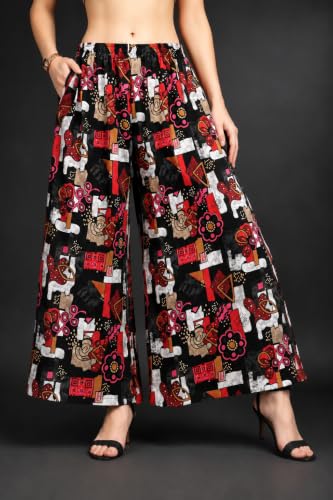 Image of Women Printed Palazzo Pants Combo Pack of 2, Comfortable Elastic Waist Lounge Pants for Women | Relaxed Fit, Loose Fitting Wide Leg Palazzo Pants, Casual Bottom (Available in S to 3XL Size)