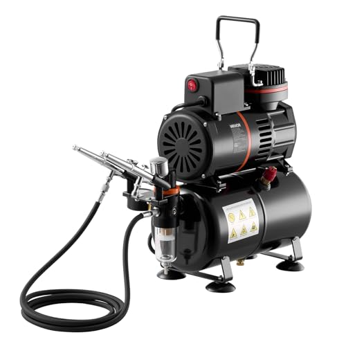 VEVOR Airbrush Kit, 1/6 HP, Air Brush Kit with Air Compressor and Tank, 3 Dual-Action Professional Airbrushes with 3 Tips, Hose, Acrylic Paint, 2 Fans, for Cake Decorating, Model Painting, Nail Art by VEVOR - Image 3