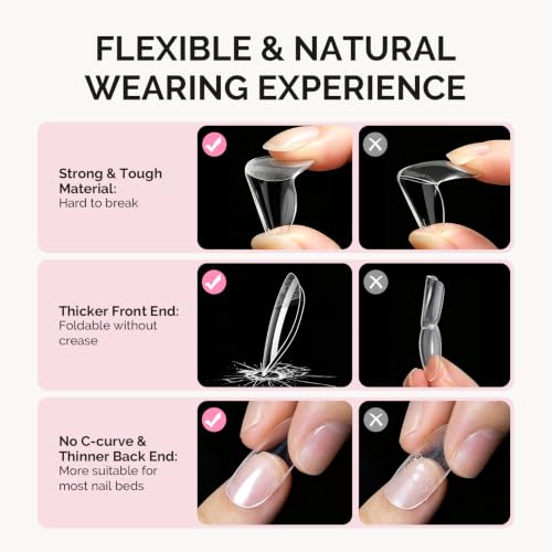 Image of MelodySusie Medium Square X Nail Tips - 16 Sizes 160 Pcs | Pre-Shaped Soft Gel,Half Matte Full Cover Clear Acrylic Press on Nails for DIY Extension&Salon,Long-Lasting Manicure
