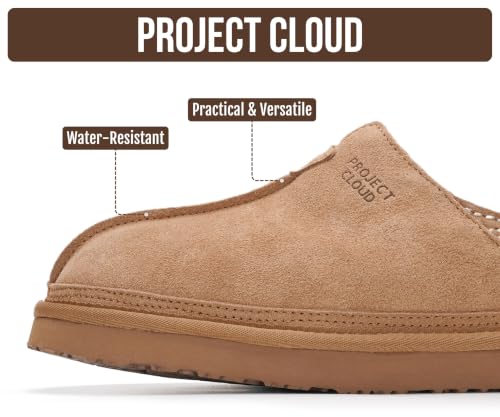 Image of Project Cloud Mens Slippers Genuine Leather Australian Shearling Slippers | Memory Foam Insole Non Slip Fuzzy Shoes Indoor Outdoor Warm Cozy Footwear Everyday Comfort Soft Lining Cushioned Sole Easy On