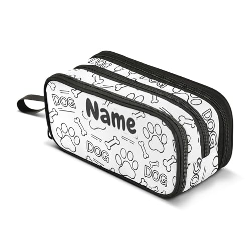 Image of Custom Dog Paw Print Bones Pencil Case Box Boys Girls Personalized Name Large Pencil Pouch Stationery Pen Bag Organizer for Kids Adults School Office