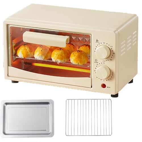 Horno eléctrico de escritorio de 600W horno de gran capacidad de 12L temperatura ajustable 80-200 ℃, temporizador de 60 minutos, calefacción de tubo superior e inferior ventana de vidrio visible